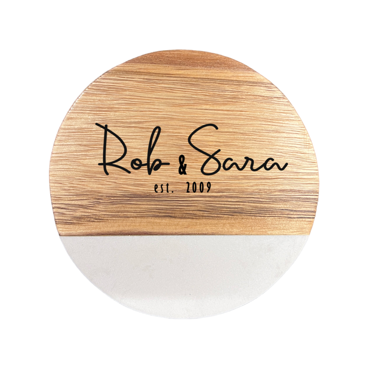 Classic Marble and Wood Engraved Coaster Set of 4