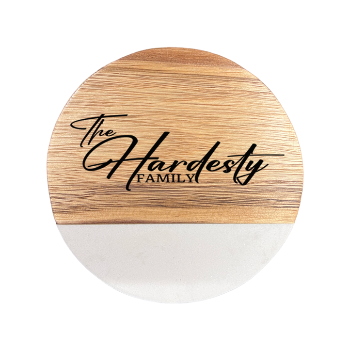 Family Affair Marble and Wood Engraved Coaster Set of 4
