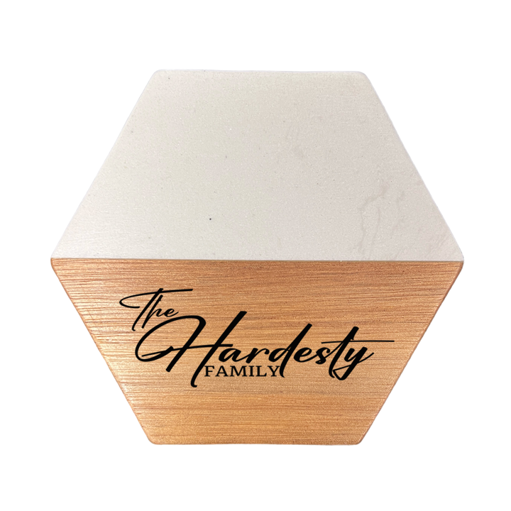 Family Affair Marble and Wood Engraved Coaster Set of 4