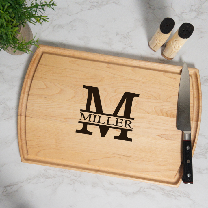 Modern Monogram Personalized Cutting Board with Juice Groove