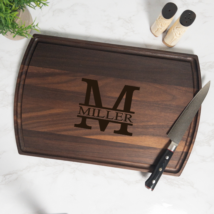 Modern Monogram Personalized Cutting Board with Juice Groove