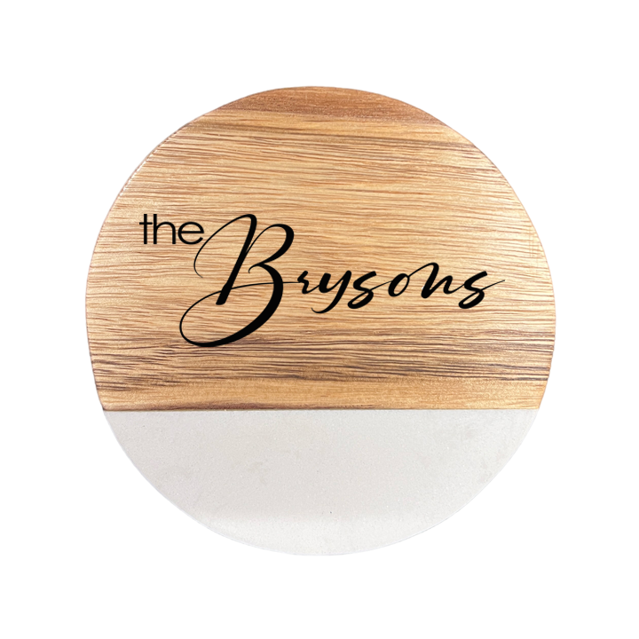 Neighbors Marble and Wood Engraved Coaster Set of 4
