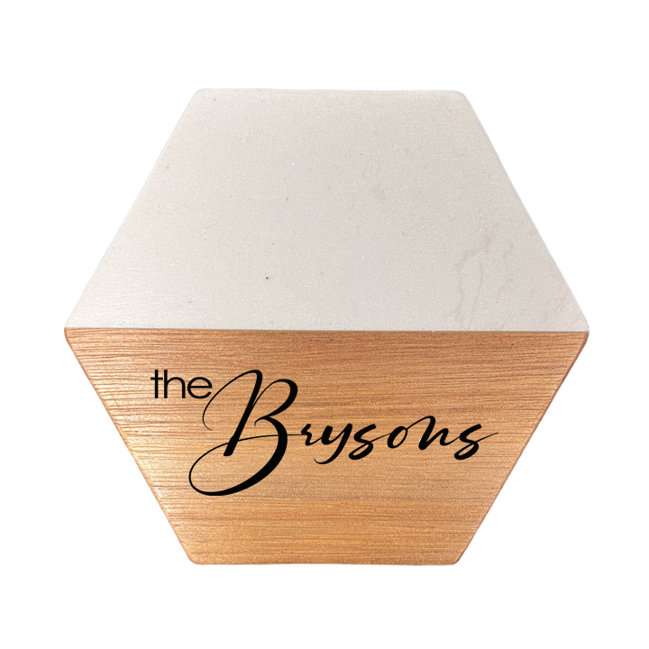 Neighbors Marble and Wood Engraved Coaster Set of 4