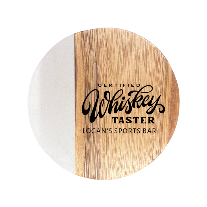Whiskey Taster Marble and Wood Engraved Coaster Set of 4