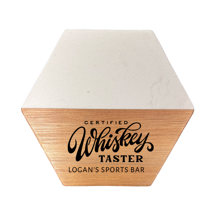 Whiskey Taster Marble and Wood Engraved Coaster Set of 4