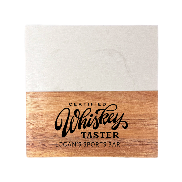 Whiskey Taster Marble and Wood Engraved Coaster Set of 4