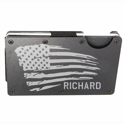 American Flag Slim Minimalist RFID Men's Engraved Personalized Wallet