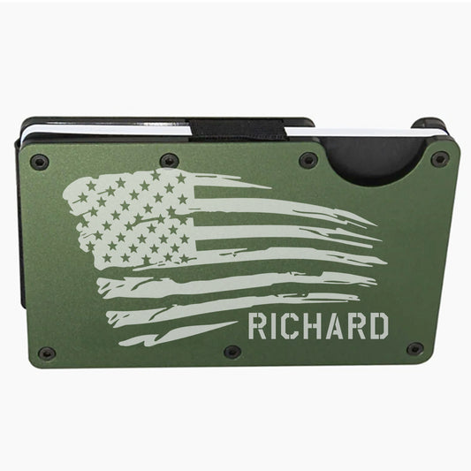 American Flag Slim Minimalist RFID Men's Engraved Personalized Wallet