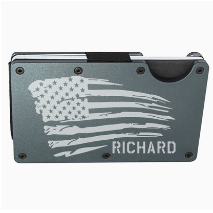 American Flag Slim Minimalist RFID Men's Engraved Personalized Wallet