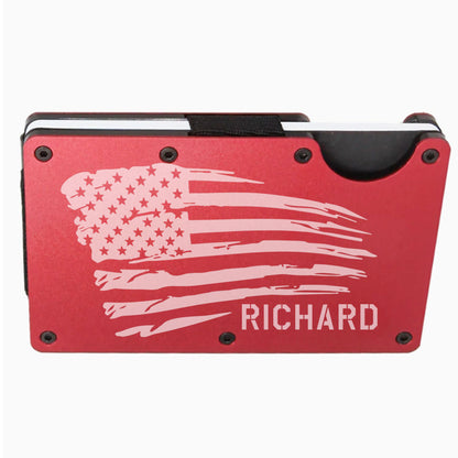 American Flag Slim Minimalist RFID Men's Engraved Personalized Wallet