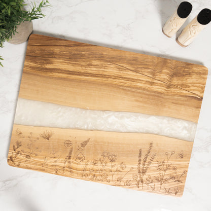 Olive Wood and Resin Garden Splendor Serving Board