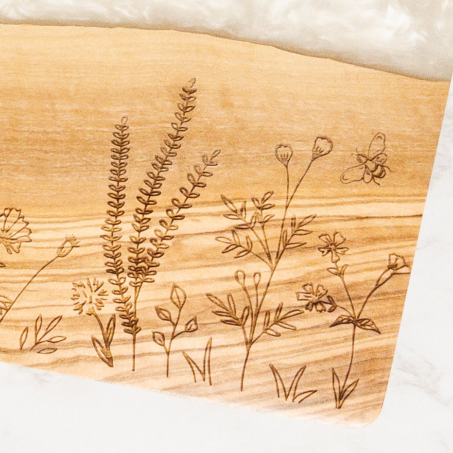 Olive Wood and Resin Garden Splendor Serving Board