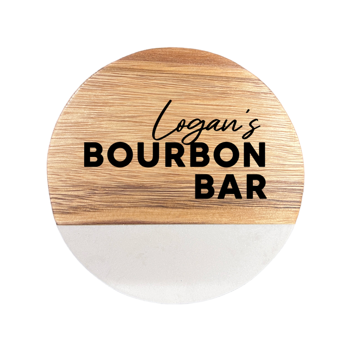 Bourbon Bar Marble and Wood Engraved Coaster