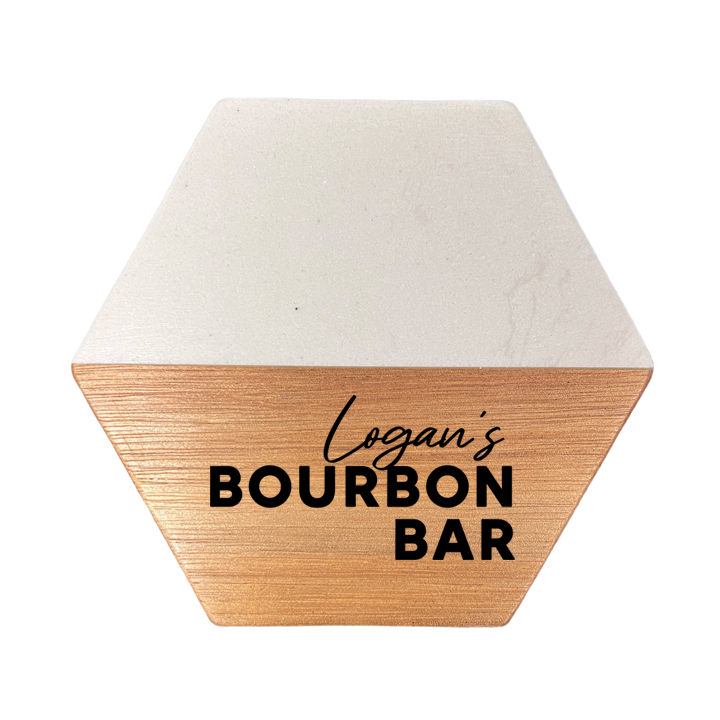 Bourbon Bar Marble and Wood Engraved Coaster