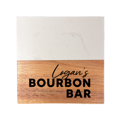 Bourbon Bar Marble and Wood Engraved Coaster