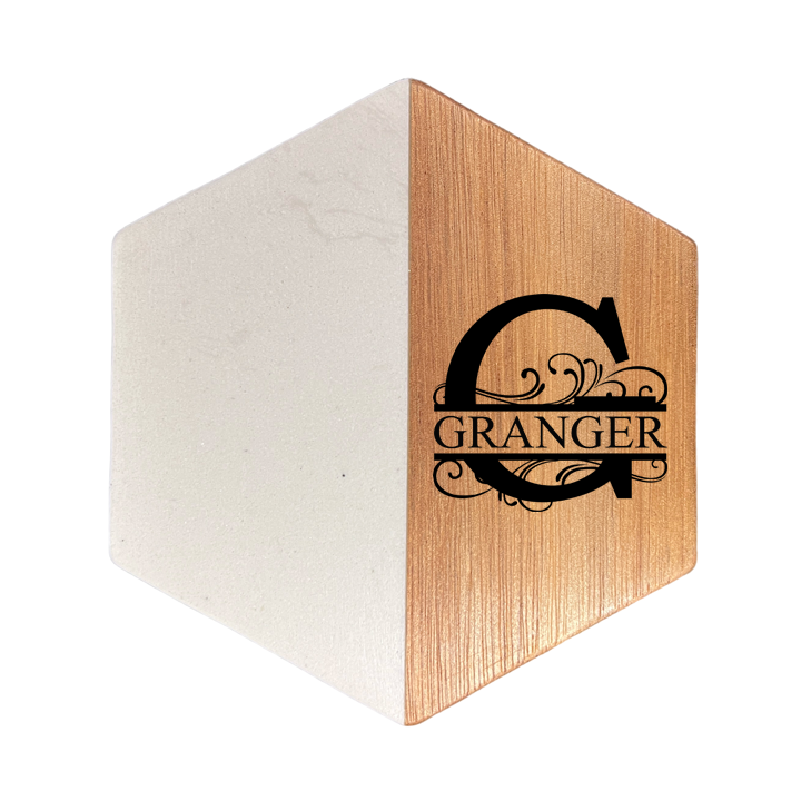 Entwined Monogram Marble and Wood Engraved Coaster