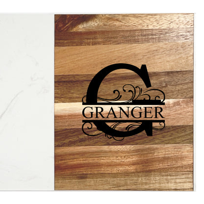 Family Treasures Monogram Acacia Wood & Marble Serving Board