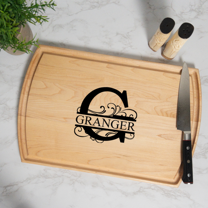 Entwined Monogram Personalized Cutting Board with Juice Groove