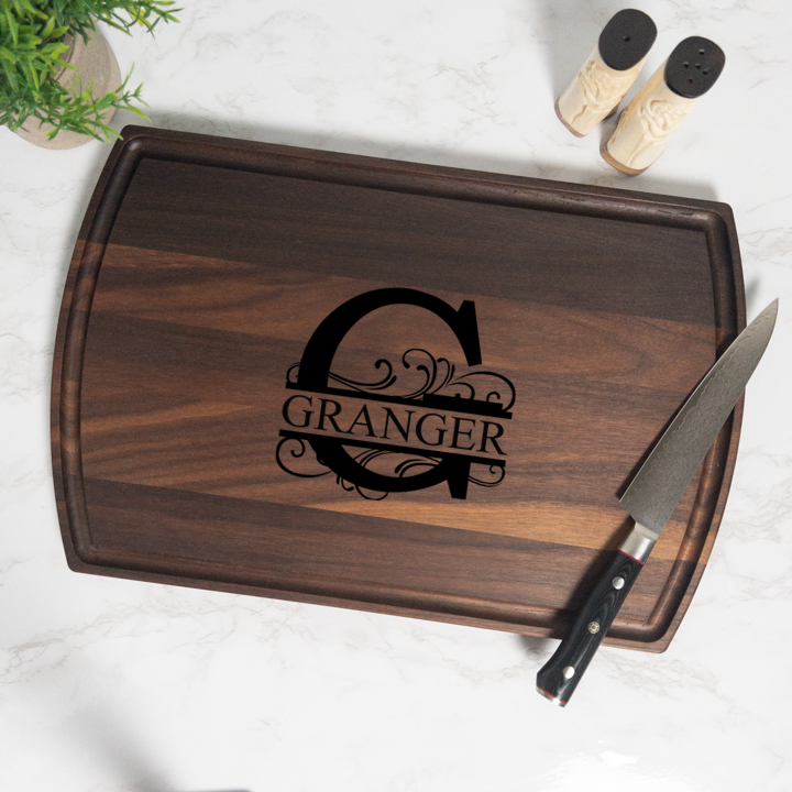 Entwined Monogram Personalized Cutting Board with Juice Groove