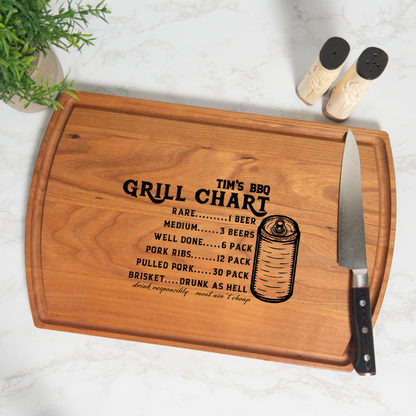 BBQ Grill Chart Personalized Cutting Board with Juice Groove