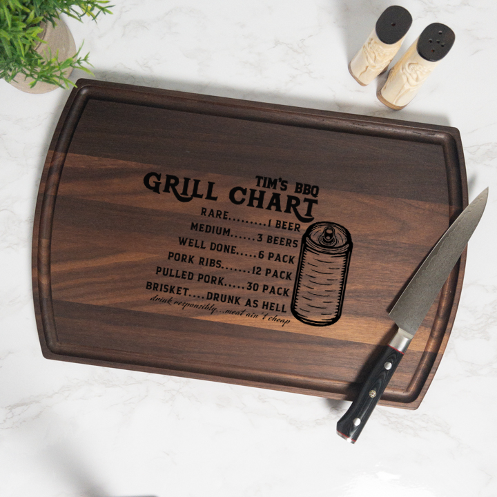 BBQ Grill Chart Personalized Cutting Board with Juice Groove