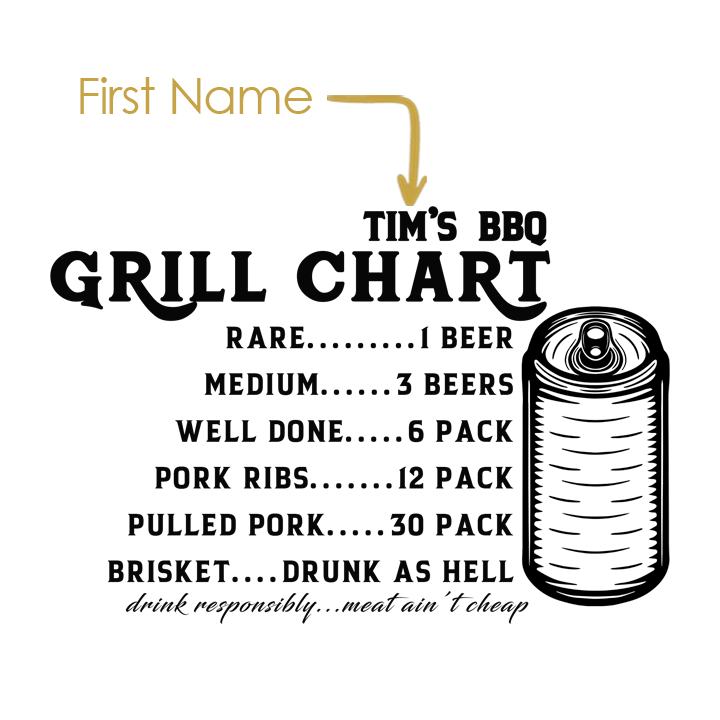 BBQ Grill Chart Personalized Cutting Board with Juice Groove