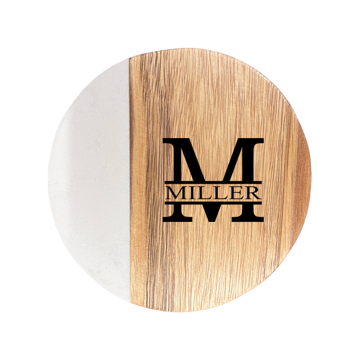 Monogram Marble and Wood Engraved Coaster Set of 4