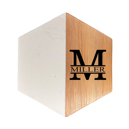 Monogram Marble and Wood Engraved Coaster Set of 4