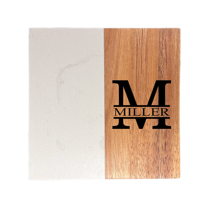 Monogram Marble and Wood Engraved Coaster Set of 4