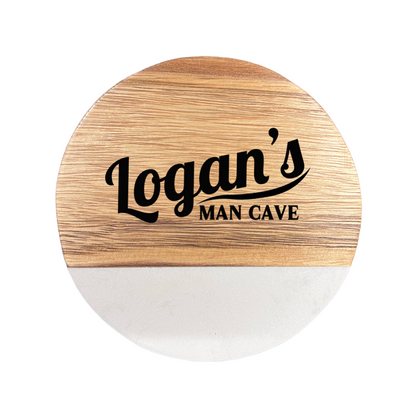 Man Cave Marble and Wood Engraved Coaster