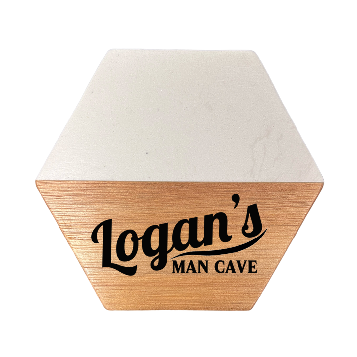 Man Cave Marble and Wood Engraved Coaster