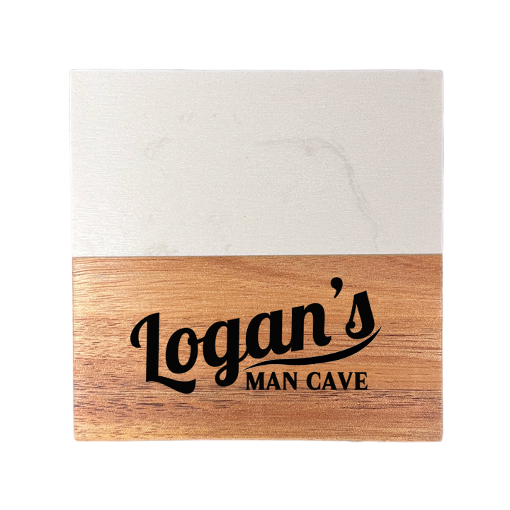 Man Cave Marble and Wood Engraved Coaster