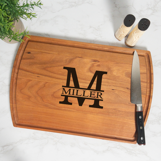 Modern Monogram Personalized Cutting Board with Juice Groove