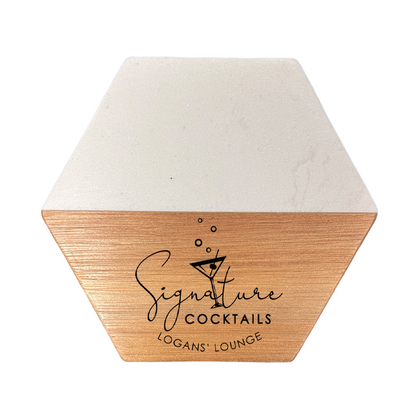 Signature Cocktails Marble and Wood Engraved Coaster