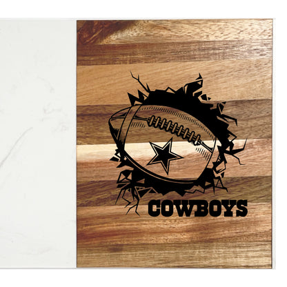 Team Spirit Pro Football Acacia Wood & Marble Serving Board