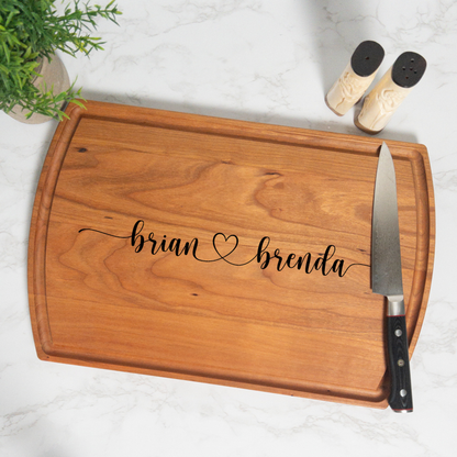 Two Hearts Personalized Cutting Board with Juice Groove