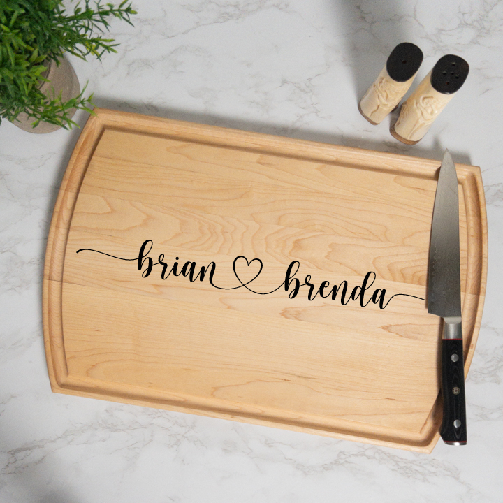 Two Hearts Personalized Cutting Board with Juice Groove