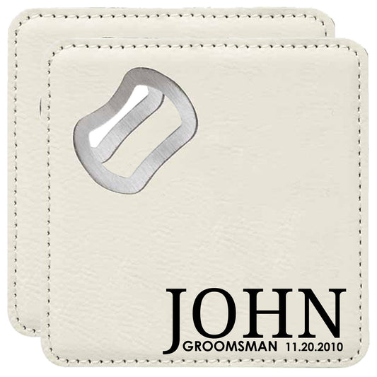 Groomsman Personalized Coaster with Bottle Opener Set of 2