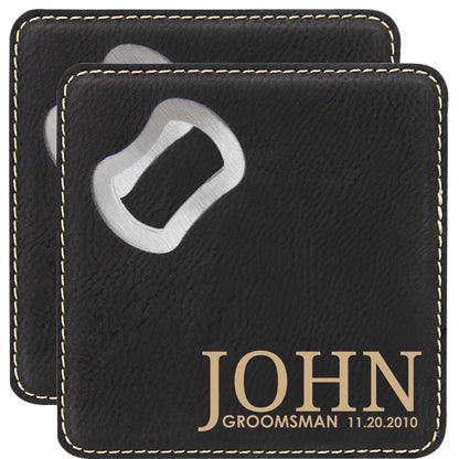 Groomsman Personalized Coaster with Bottle Opener Set of 2