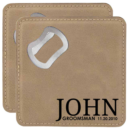 Groomsman Personalized Coaster with Bottle Opener Set of 2