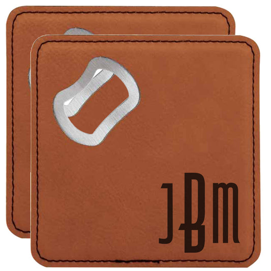 High Roller Monogram Personalized Coaster with Bottle Opener Set of 2
