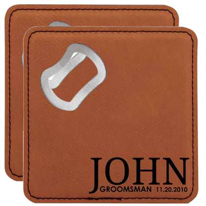 Groomsman Personalized Coaster with Bottle Opener Set of 2