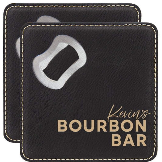 Bourbon Bar Personalized Coaster with Bottle Opener Set of 2