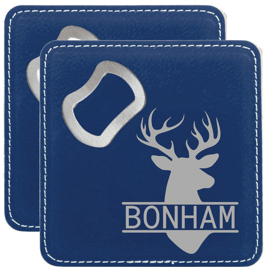 Deer Silhouette Personalized Coaster with Bottle Opener Set of 2