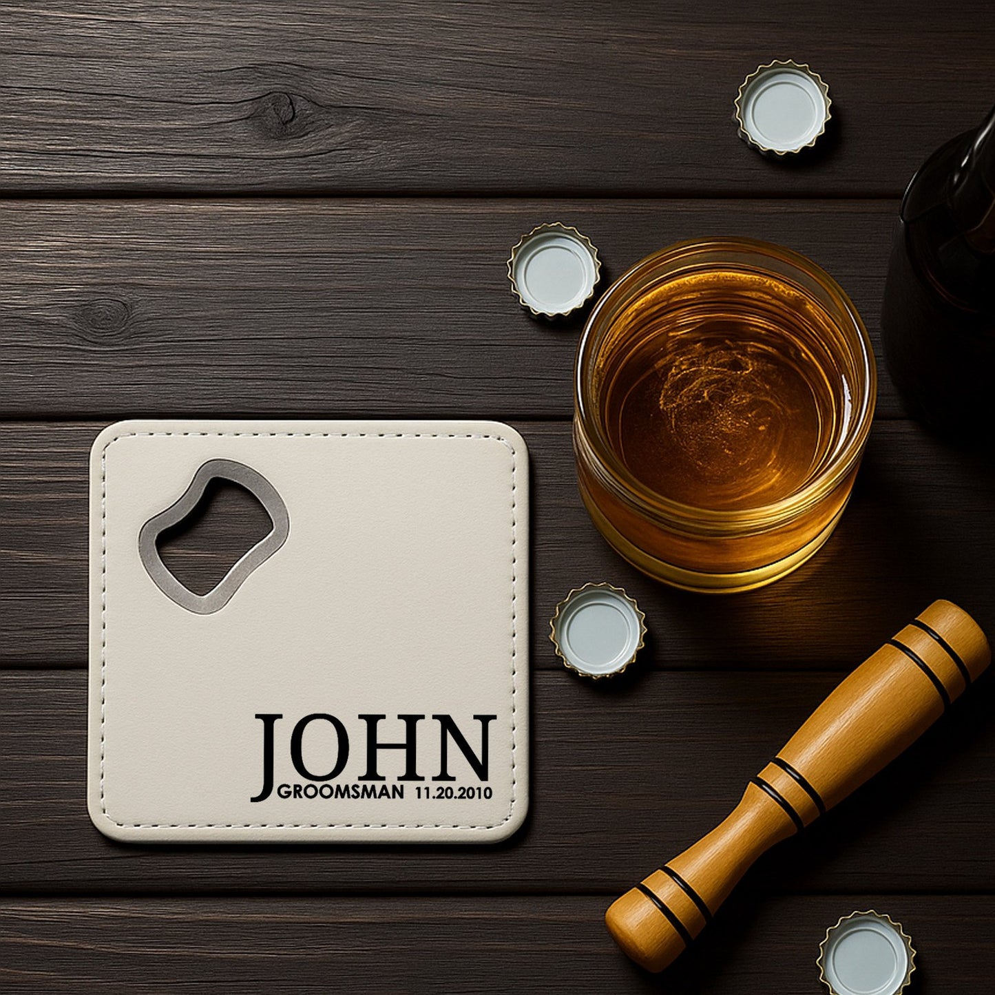 Groomsman Personalized Coaster with Bottle Opener Set of 2