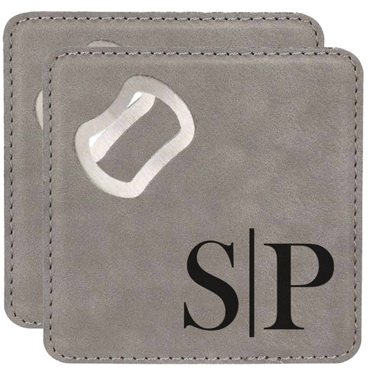 Minimalist Monogram Personalized Coaster with Bottle Opener Set of 2