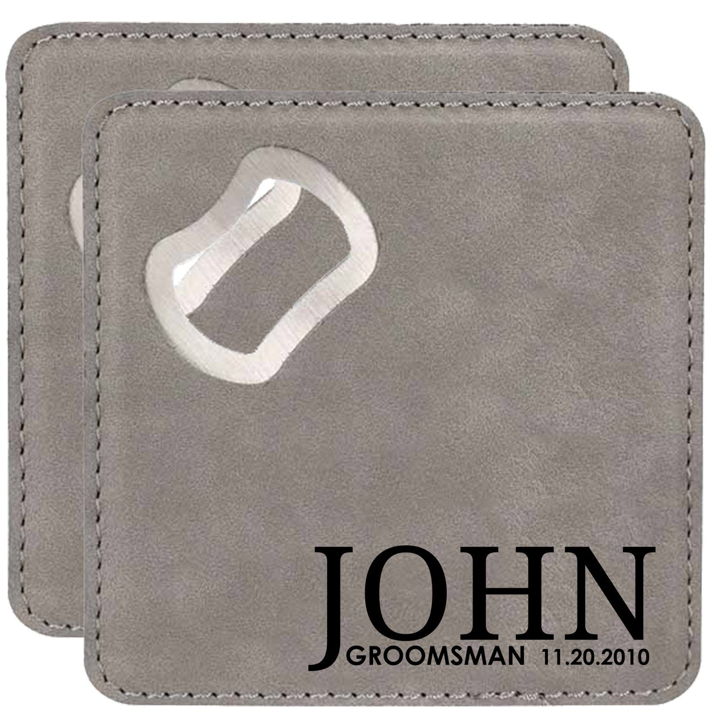 Groomsman Personalized Coaster with Bottle Opener Set of 2