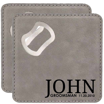 Groomsman Personalized Coaster with Bottle Opener Set of 2